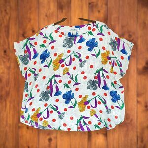 Vintage Jeri Marque‎ Womens Blouse Floral Print Satin Casual Size 40 Korea Made